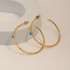 925 Sterling Silver 14K Gold Plated LARGE Diamond-Cut Italian Blue Turquoise Gemstone Hoop Earrings for Women