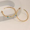 925 Sterling Silver 14K Gold Plated LARGE Diamond-Cut Italian Blue Turquoise Gemstone Hoop Earrings for Women