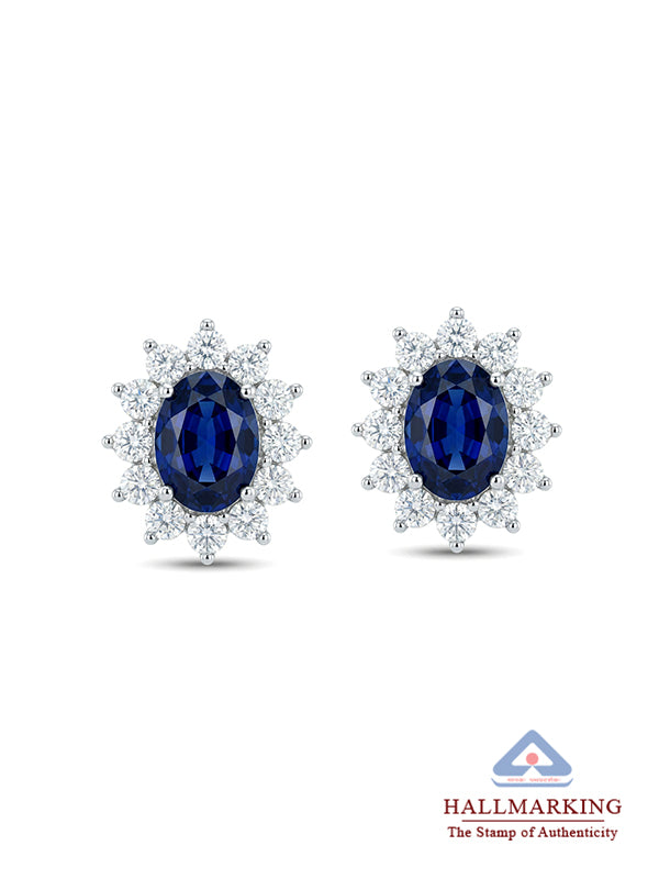 Rhodium Plated Blue Sapphire Stud Earrings
