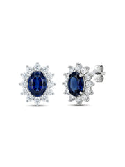 Rhodium Plated Blue Sapphire Stud Earrings