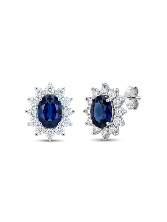 Rhodium Plated Blue Sapphire Stud Earrings