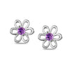 925 Sterling Silver Rhodium Plated Cubic Zirconia Flower Shape Small Stud Earrings for Kids and Girls