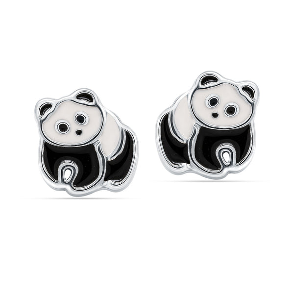 925 Sterling Silver Cute Panda Stud Earrings For Kids