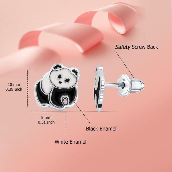 925 Sterling Silver Cute Panda Stud Earrings For Kids