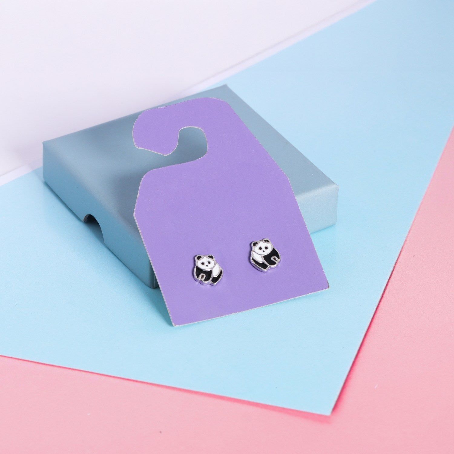 925 Sterling Silver Cute Panda Stud Earrings For Kids