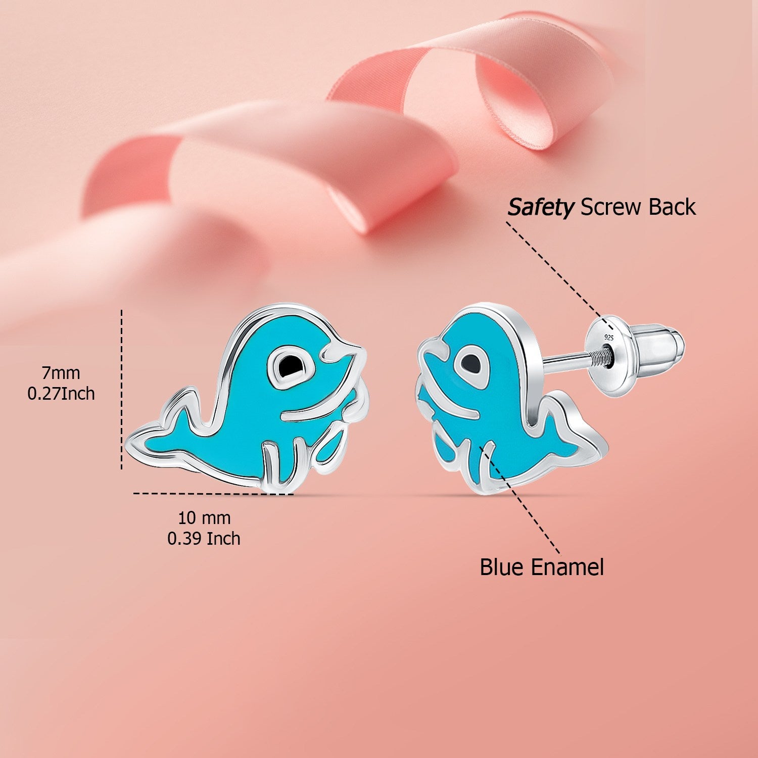 925 Sterling Silver Cute Fish Stud Earrings For Kids