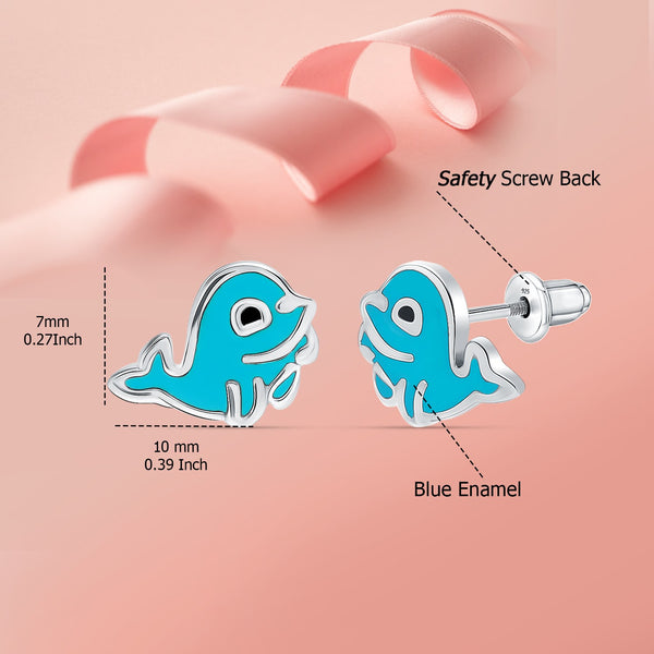 925 Sterling Silver Cute Fish Stud Earrings For Kids