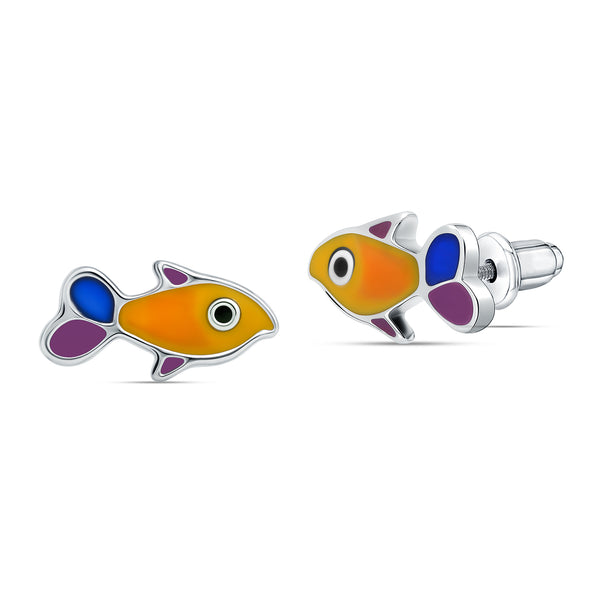 925 Sterling Silver Cute Fish Enamel Stud Earring For Kids