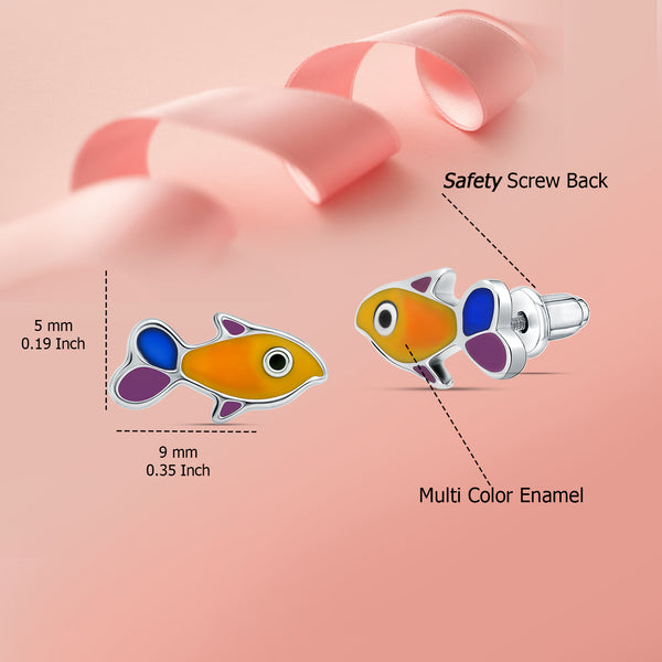 925 Sterling Silver Cute Fish Enamel Stud Earring For Kids