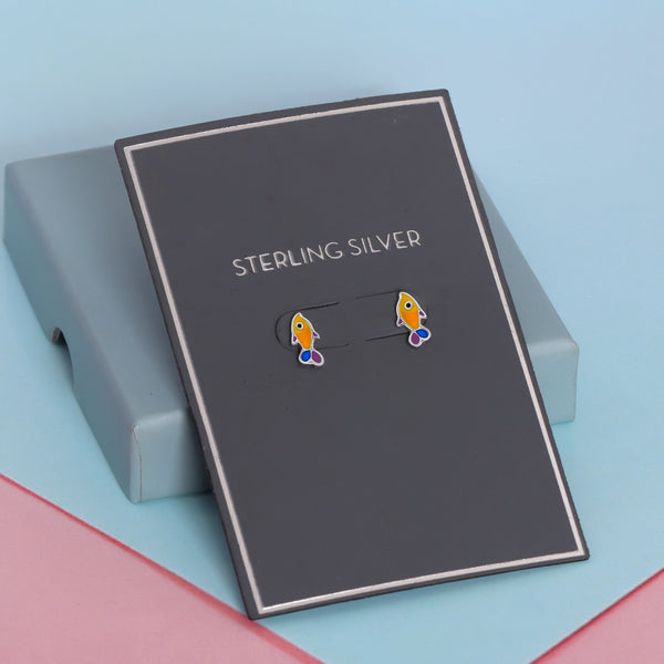 925 Sterling Silver Cute Fish Enamel Stud Earring For Kids