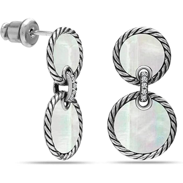925 Sterling Silver Hanging Mother of Pearl CZ Stud Drop Earrings for Women Teen