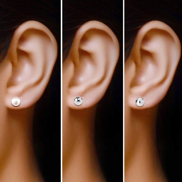 925 Sterling Silver Pearl Hammered Ball Stud Earrings for Women Teen and Girls