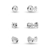 925 Sterling Silver Set of 3 Pairs CZ Ball and Love-Knot Shape Small Stud Earrings for Women and Girls