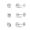 925 Sterling Silver Set of 3 Pairs Ball Star Moon Cross Heart Triangle Bar CZ and Love-Knot Stud Earrings for Women and Girls