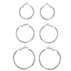 925 Sterling Silver Set of 3 Pairs BIG Hoop Clutchless Earrings for Women