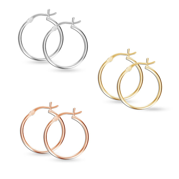 925 Sterling Silver Set of 3 Pairs Click-Top 3 Colors Hoop Earrings for Girl Teen Women 25MM