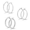 925 Sterling Silver SMALL Set of 3 Pairs Light-Weigh Classic Italian Click-Top Hoop Earrings for Girl Teen Women 30MM