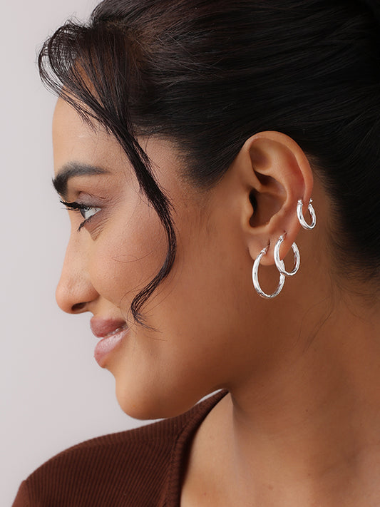 Diamond-Cut Hoop Set - 3 Pairs