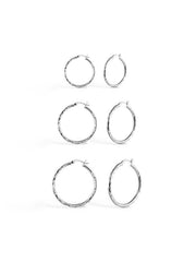Diamond-Cut Hoop Set - 3 Pairs