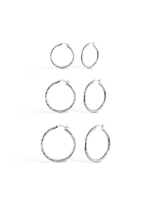 Diamond-Cut Hoop Set - 3 Pairs