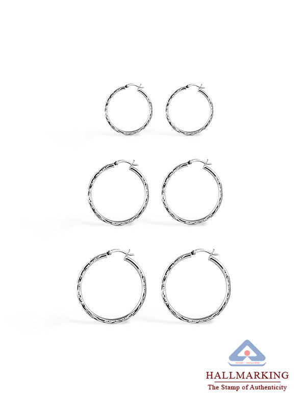 Diamond-Cut Hoop Set - 3 Pairs