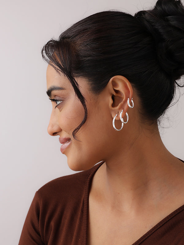 Diamond-Cut Hoop Set - 3 Pairs