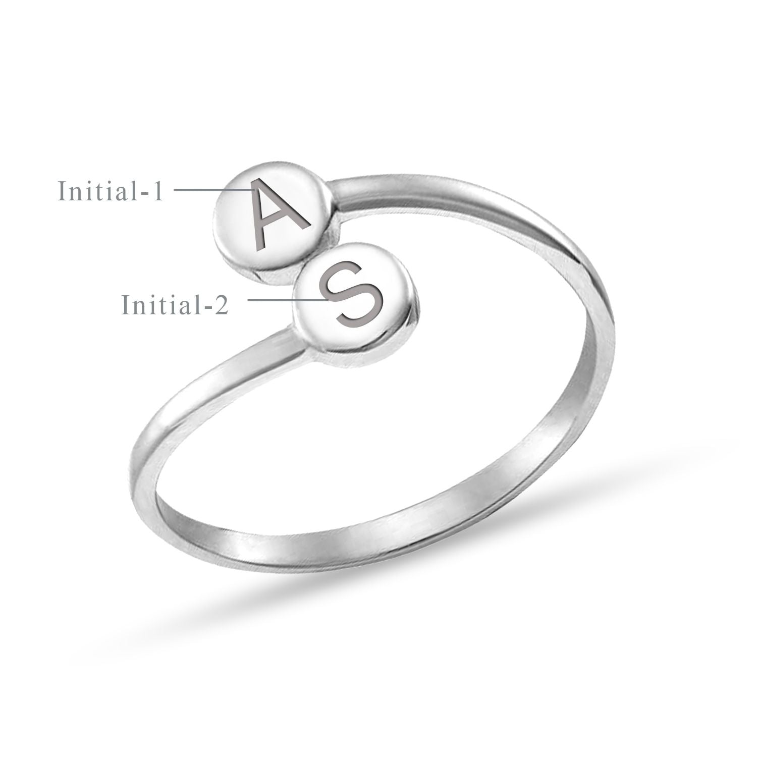 Personalised Customised 925 Sterling Silver Engraved Couple Double Disc Initial Finger Rings for Women and Girls