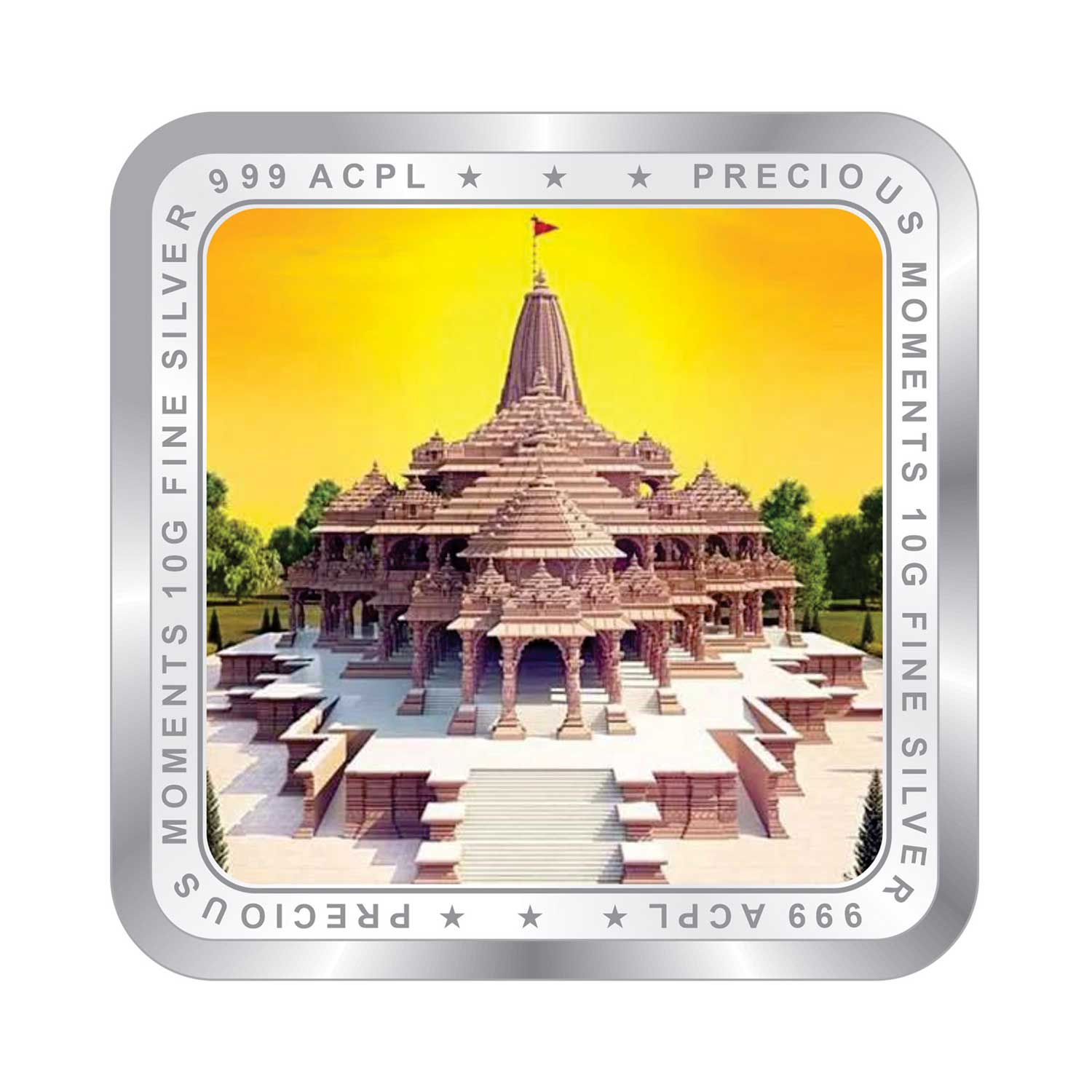 BIS Hallmarked Square Lord Ram Ji Face Ayodhya Temple Silver Coin 999 Pure