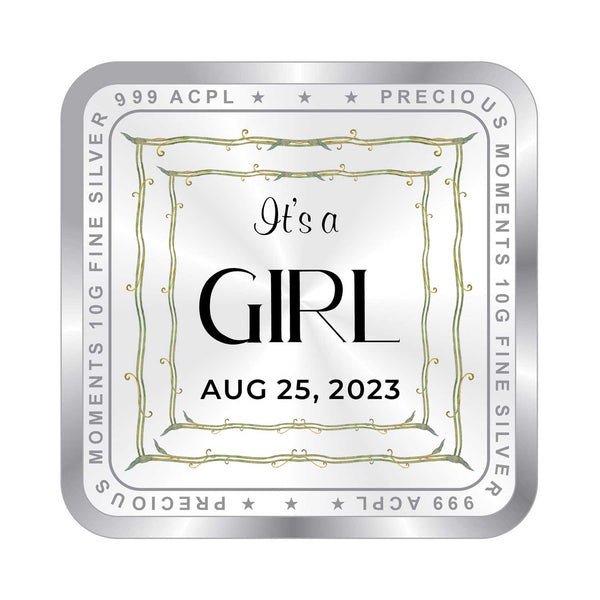 BIS Hallmarked Personalised New Born Baby Girl Silver Square Coin 999 Purity