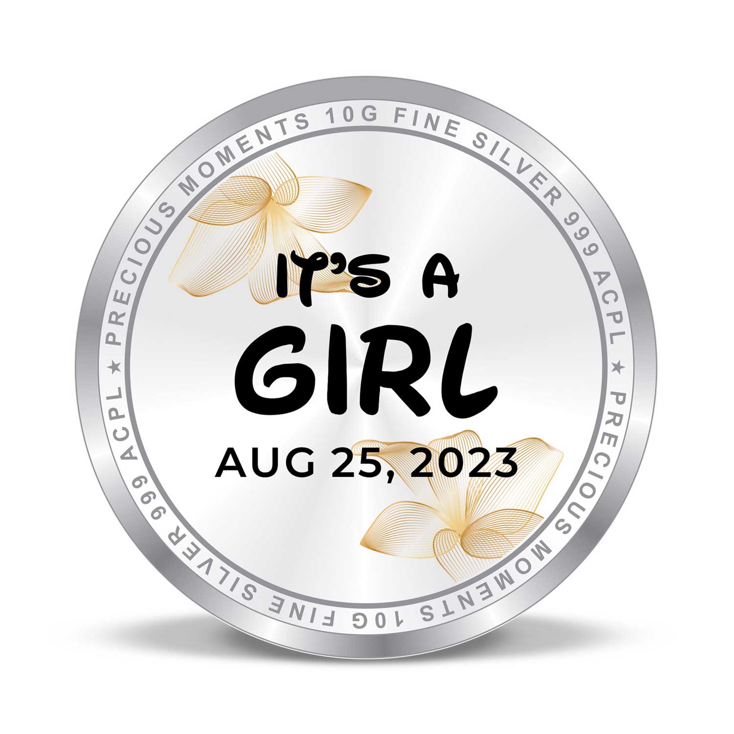 BIS Hallmarked Personalised New Born Baby Girl Silver Coin 999 Purity