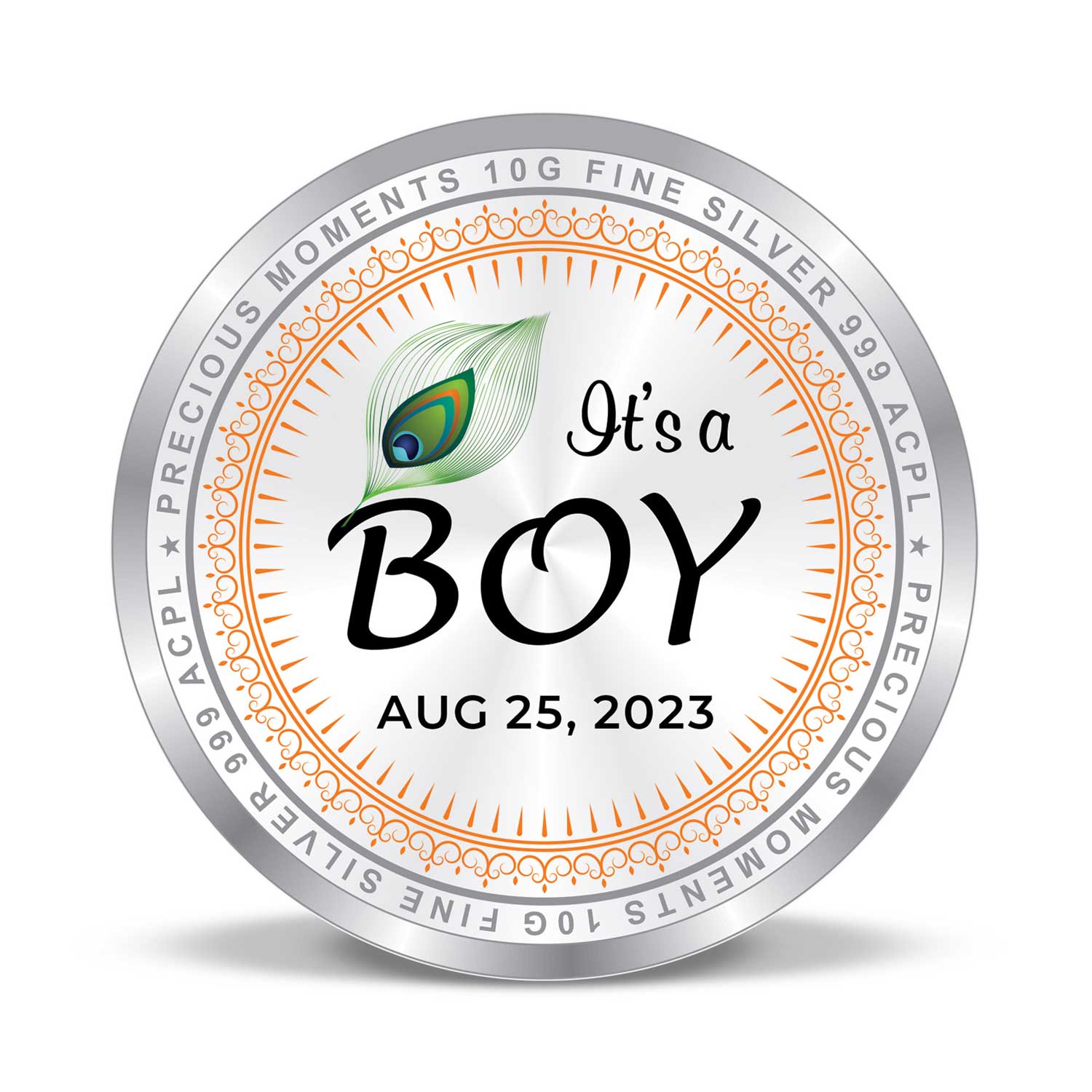 BIS Hallmarked Personalised New Born Baby Boy Round Silver Coin 999 Purity
