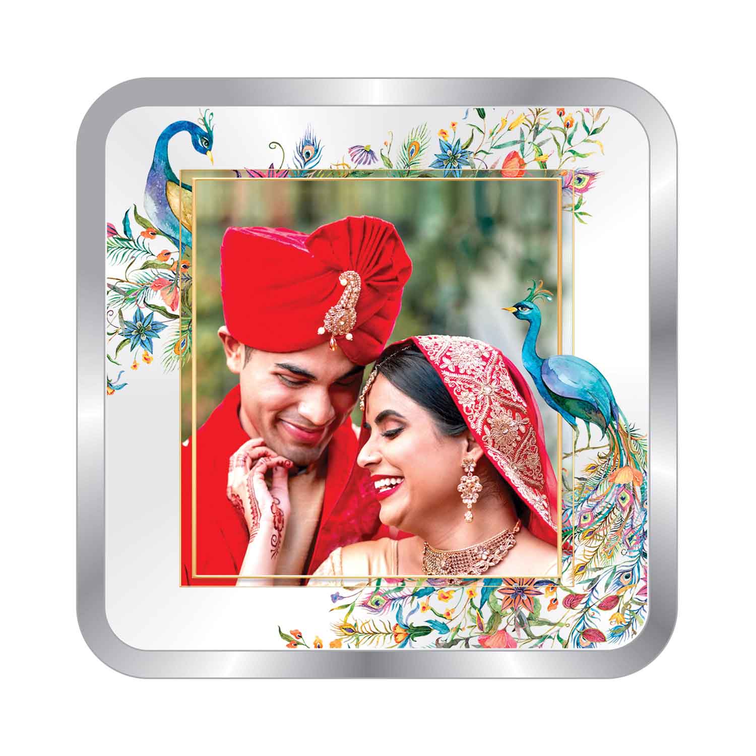 BIS Hallmarked Personalised Newly Married Anniversary Beautiful Square 999 Purity Silver Coin