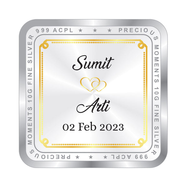 BIS Hallmarked Personalised Newly Married Anniversary Beautiful Square Silver Coin 999 Pure