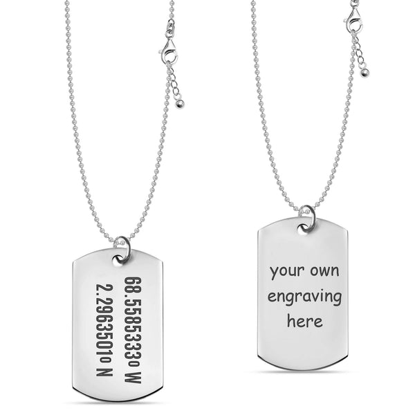 Personalised 925 Sterling Silver Engraved Cordinated Location line Pendant Necklace for Men and Women