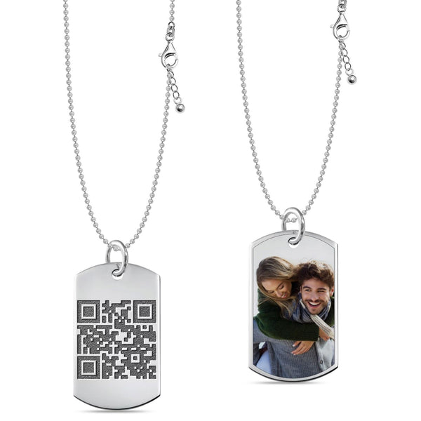 Personalised 925 Sterling Silver Photo QR Code Reversible Pendant Necklace for Men and Women