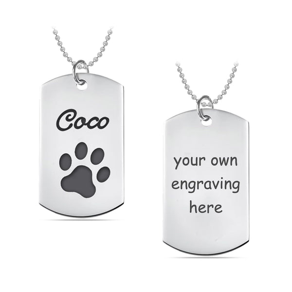Personalised 925 Sterling Silver Engraved Pets Paw Print Pendant Necklace For Men and Women