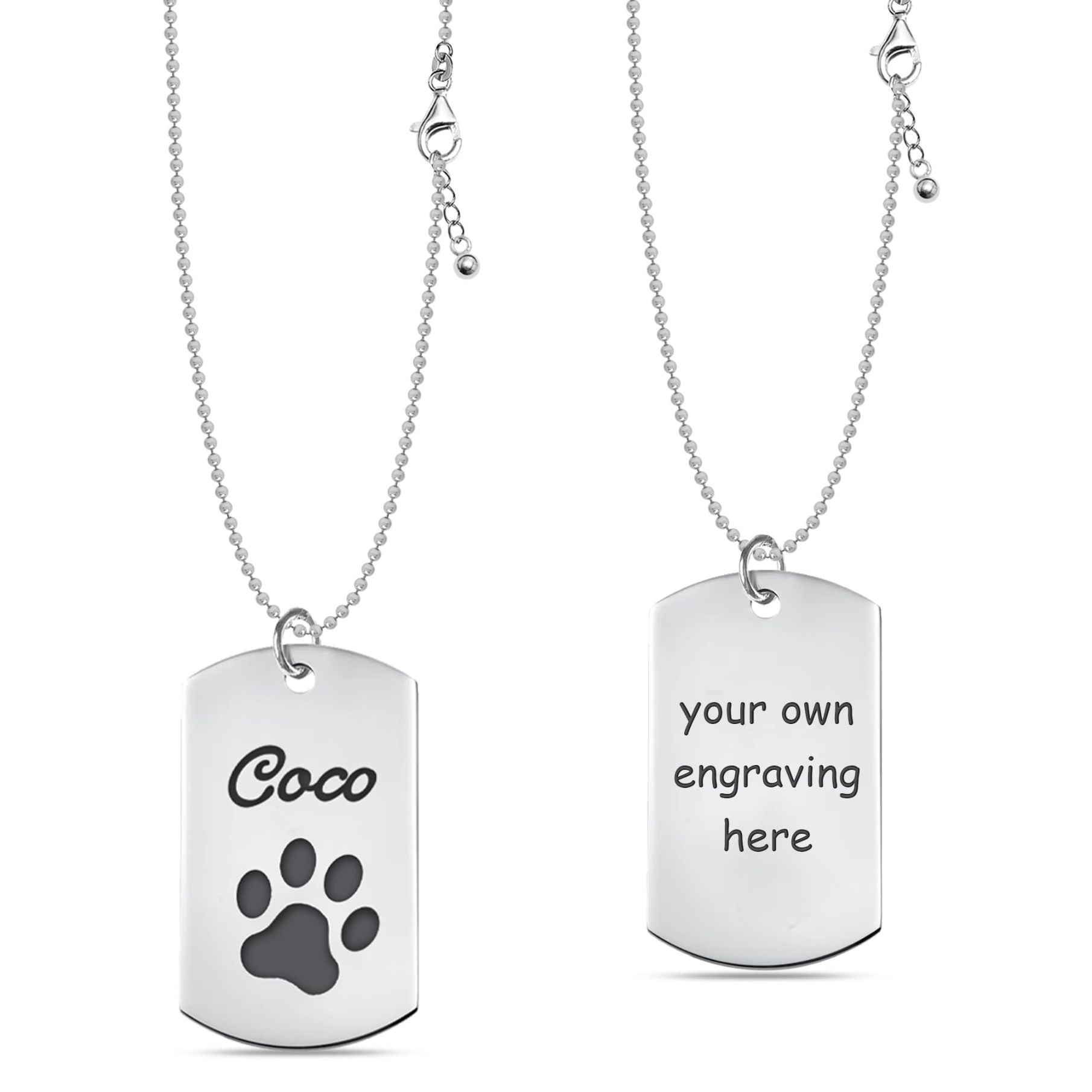 Personalised 925 Sterling Silver Engraved Pets Paw Print Pendant Necklace For Men and Women