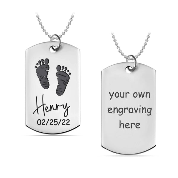 Personalised 925 Sterling Silver Engraved Foot Hand Print and Own Handwriting Pendant Necklace for Men and Women