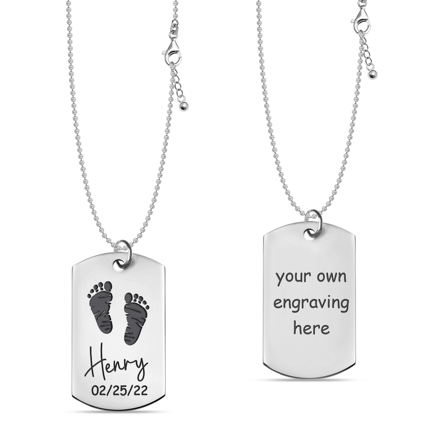 Personalised 925 Sterling Silver Engraved Foot Hand Print and Own Handwriting Pendant Necklace for Men and Women
