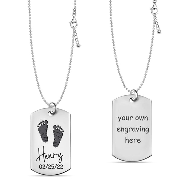 Personalised 925 Sterling Silver Engraved Foot Hand Print and Own Handwriting Pendant Necklace for Men and Women