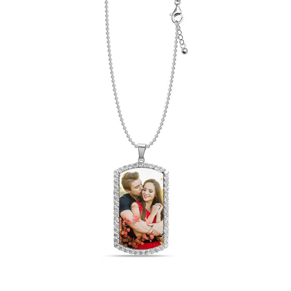 Personalised 925 Sterling Silver CZ Frame Custom Photo Pendant Necklace For Women