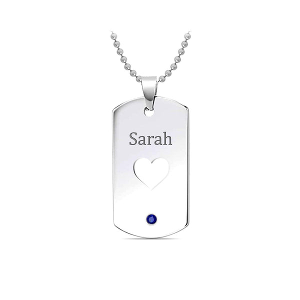 Personalised 925 Sterling Silver Heart Shaped Birthstone Engraved Name Tiny Charm Pendant Necklace for Girls and Women