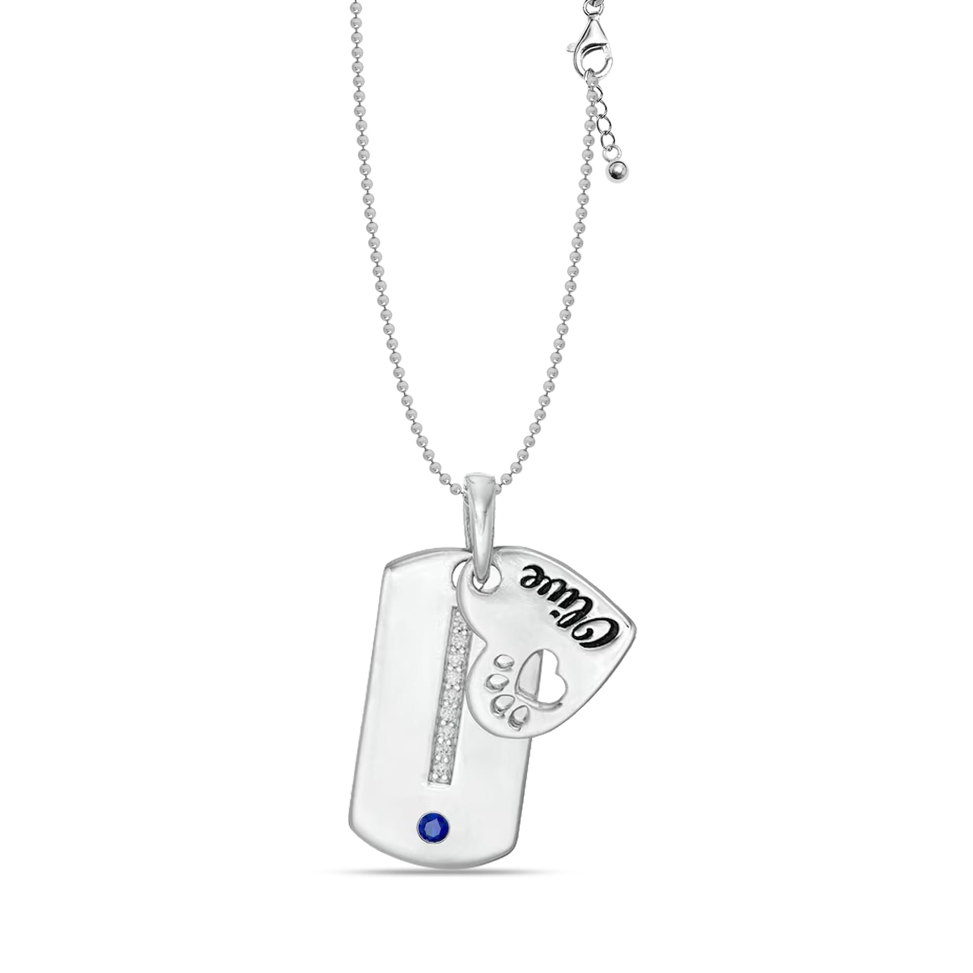 Personalised 925 Sterling Silver Heart Shaped Adorned With a Paw Cut-Out Custom Engraved Name Birthstone CZ Tiny Pendant Necklace for Men and Women