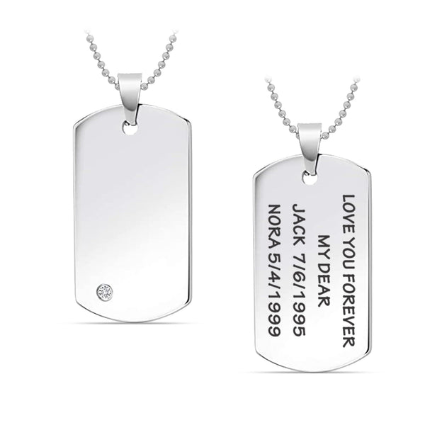 Personalised 925 Sterling Silver Engraved 4 Name or Message CZ Pendant Necklace For Men and Women