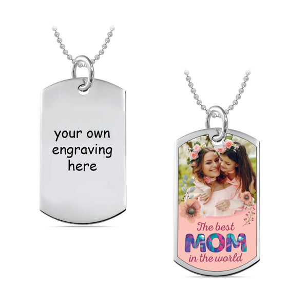 Personalised 925 Sterling Silver Custom Engraved Text Message and Photo Mom Pendant Necklace for Women