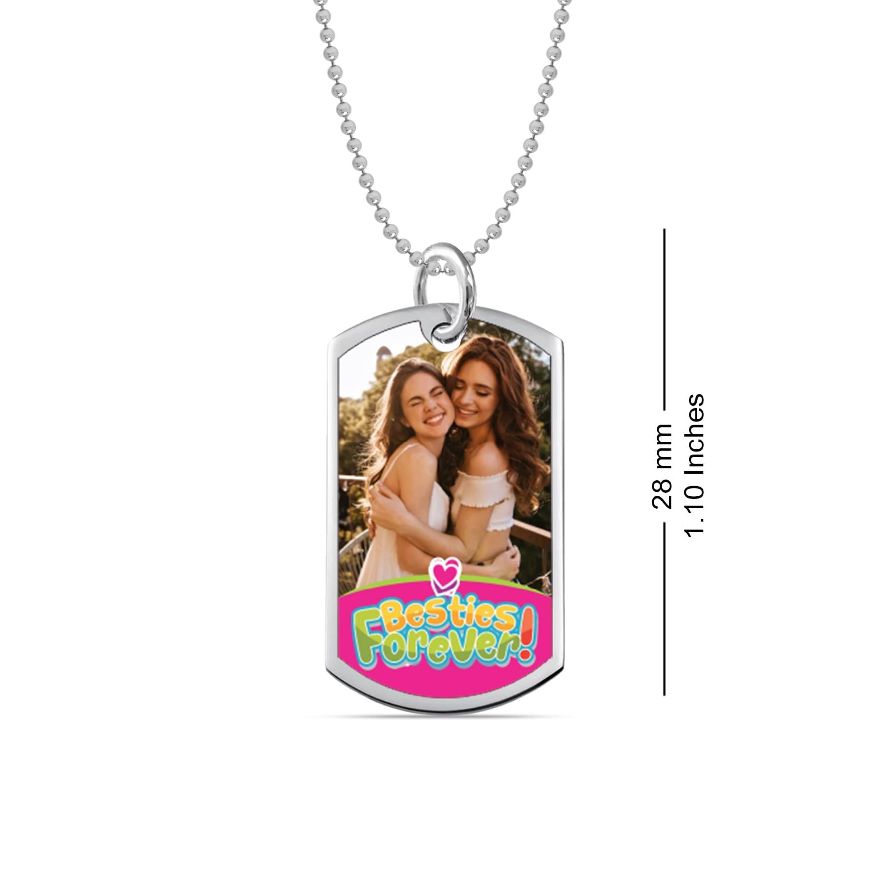 Personalised 925 Sterling Silver Custom Text Message with Image Engraved Besties Forever Pendant Necklace for Girls and Women