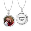Personalised 925 Sterling Silver Engraved Text Love Infinity on Back With Custom Photo on Front CZ Frame Round Pendant Necklace for Girls and Women
