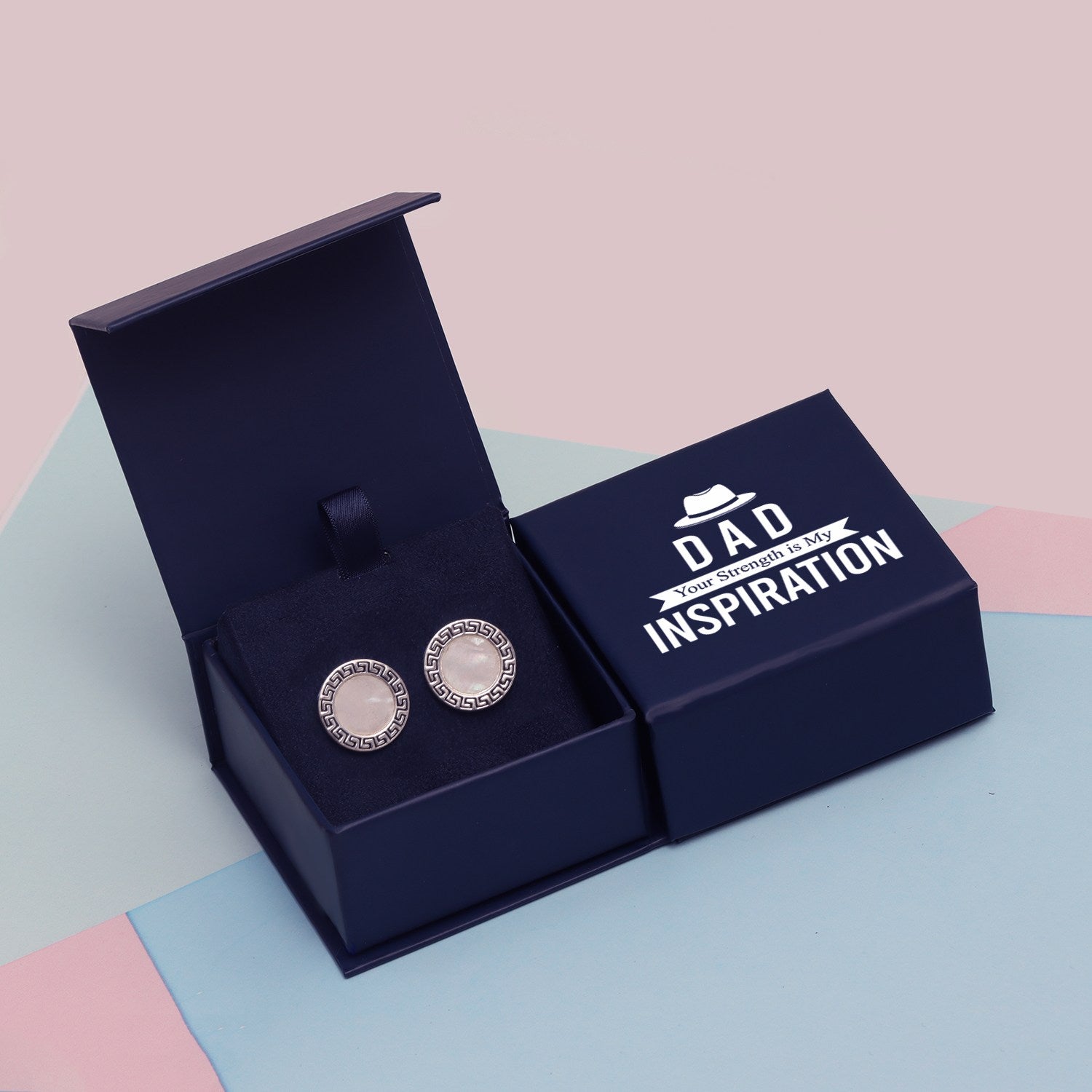 925 Sterling Silver Mother of Pearl Greek Key Cufflinks for Dad, Grand-Father With Gift Box