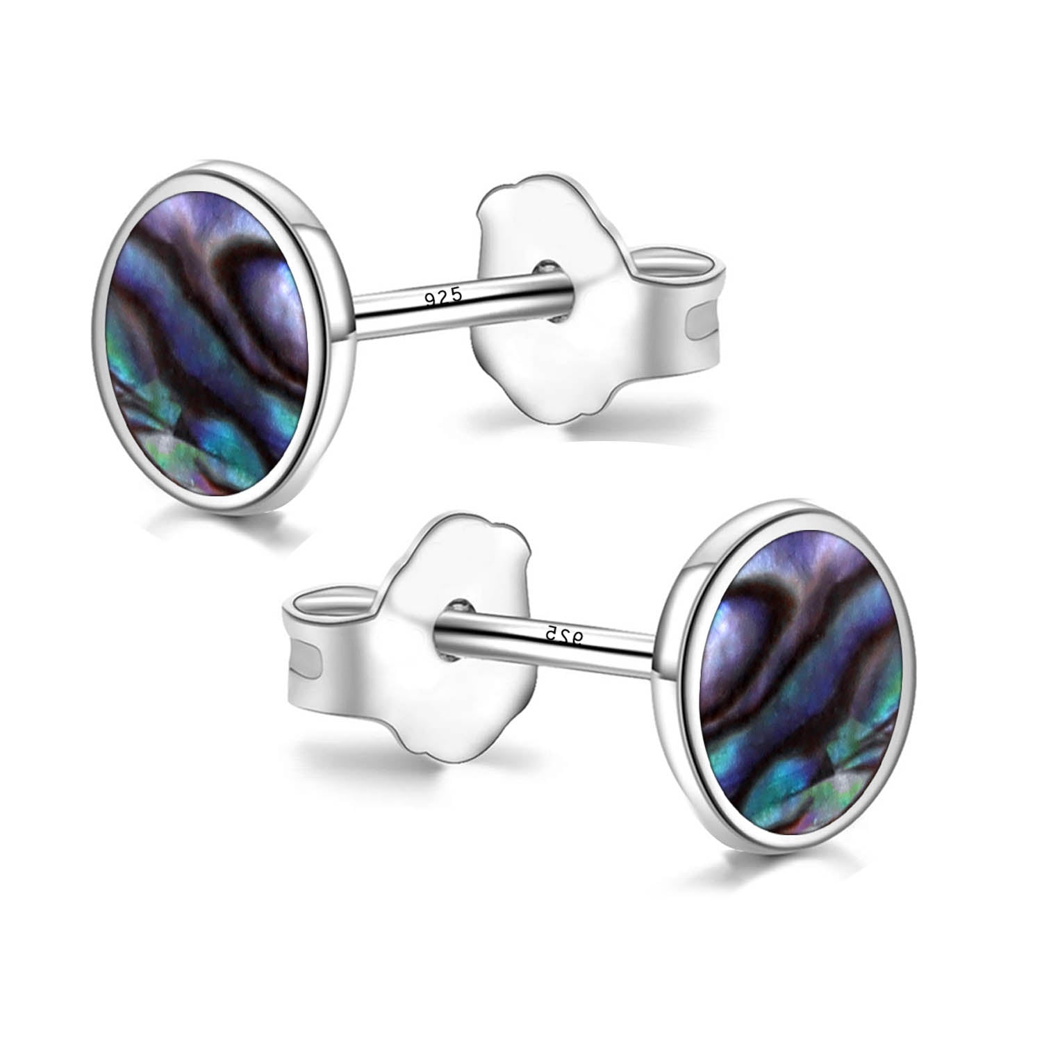 925 Sterling Silver Bezel Setting Flat Round Disc Circle Abalone Shell Stud Earrings for Women