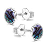 925 Sterling Silver Bezel Setting Flat Round Disc Circle Abalone Shell Stud Earrings for Women
